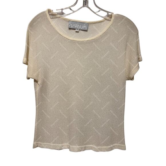 Platinum Dorothy Schoelen Sheer Vintage Cream Stretch Top Sz S Short Sleeve - Picture 4 of 6